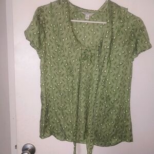 Banana Republic Factory Green Tie Front Lace Blouse